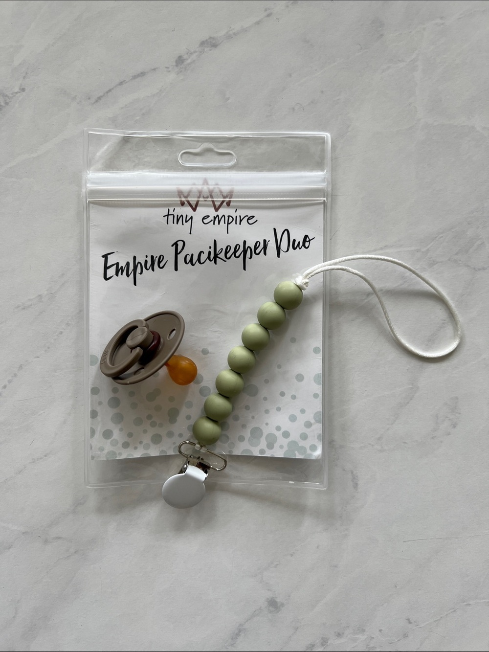 Tiny Empire Sage Green Pacifier Clip - Empire Pacikeeper Duo